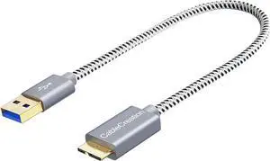 Micro USB 3.0 Cable,  Short USB A to Micro B Cord 1ft USB 3.0 External Hard Drive Cable, Compatible for Samsung Galaxy S5, Note 3/N9000, Camera, Hard Drive and More