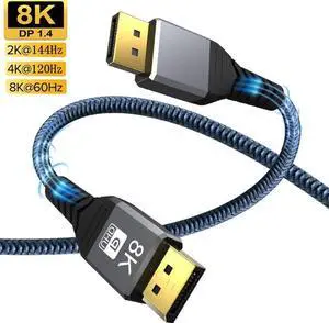 DisplayPort 1.4 Cotton-Braided Cable, 8K@60Hz, 5K@60Hz 4K@120Hz and HDR Support. Suitable for Laptop, PC, Projector, TV, Gaming Monitor. 3.3FT