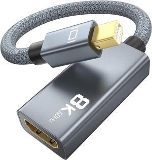 8K Mini DisplayPort to HDMI Adapter, Mini DP Male to HDMI 2.1 Female Converter Cable, Support 8K@60Hz, 4K@120Hz, 2K@240Hz, HDR, FreeSync, VRR for Thunderbolt 2, iMac, Surface Pro, Monitor, Graphics8K