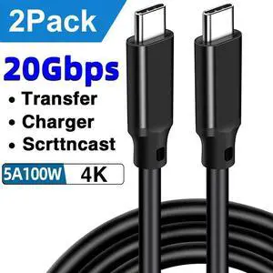 USB C to C 3.2 Gen 2X2 Cable - 20Gbps Data Transfer - 4K 60Hz HDR Video - 100W PD Charging - Thunderbolt Compatible - 1.6ft+1.6ft - for MacBooks, iPads, PC, Docks, Phones, SSD,Hard Drives