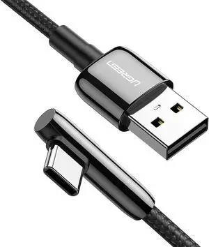 USB C Cable 90 Degree Right Angle USB A to Type C Fast Charging Braided Cord Compatible with iPad Mini 6 Air 4 Samsung Galaxy S21 Note 20 Z Flip Z Fold LG V60 Moto Z Z3 Nintendo Switch 1.5FT