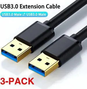 3-Pack USB to USB Cable 1.64 Feet, USB 3.0 Male to Male Cord, Type A 5Gbps Data Transfer Cable for Hard Drive, Laptop, DVD Player, USB 3.0 Hub, Monitor, Camera