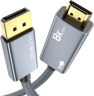 8K@60Hz DisplayPort to HDMI Cable 6.6ft, DP 1.4a to HDMI 2.1 Video Cord, Support 8K, 4K@120Hz, 2K@240Hz, VRR, HDR, Dolby Vision, HDCP 2.3, DSC 1.2a for PC, HP, ASUS, DELL, GPU, AMD, NVIDIA