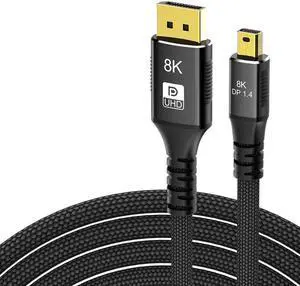 Mini DisplayPort to DisplayPort Cable (DisplayPort to Mini DisplayPort 1.4 Cable) with 8K 60Hz Video Resolution and HDR in Black 3.3 Feet - Thunderbolt and Thunderbolt 2 Port Compatible