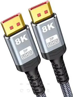 8K DisplayPort Cable 1.4, 8K DP Cable 3.3ft (8K@60Hz, 4K@144Hz, 2K@240Hz)HBR3 Support 32.4Gbps, HDR, FreeSync G-Sync, Braided Display Port Cable for Gaming Monitor, Graphics, PC