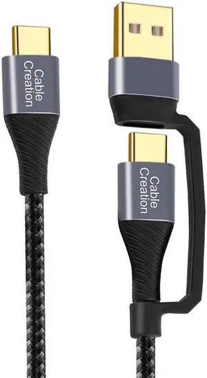 2 in 1 USB C Cable 4FT Braided USB2.0 C to C Cable 60W USB-A/C to C 3A Fast Charging Cable Data 480Mbps for MacBook iPad Mini iPad Pro Z Flip S21 S20 and Other USB C Devices Black 1.2m