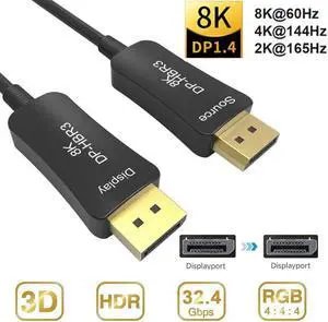 33FT Fiber 8K 4K DisplayPort Cable( In Wall ), DP 1.4 HBR3 8K@60Hz 4K@144Hz High Speed 32.4Gbps Optical Fiber Slim and Flexible DP to DP Cable
