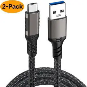 USB C Cable 10Gbps USB A to USB C Data Cable 1.6FT/2 Pack, 3A Type C Charger Fast Charging High Speed USB 3.2 Gen 2 Data Transfer Braided Cable for Galaxy S21/S20, Portable SSD, PS5 Controller etc