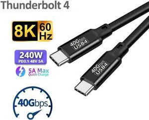 USB4 Short Cable 1.6FT, Supports Single 8K/Dual 4K@60Hz HD Display, 40 Gbps Data Transfer, 240W Charging USB C to Type-C Cable,Cpmpatible with SSD,Laptop, Hub, Docking, and all USB-C devices