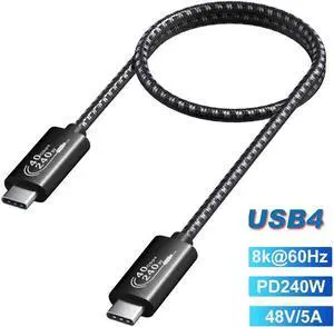 USB4.0 Cable(USB C to USB C), 240W Fast Charging, 40Gbps Data Transfer, 8K Video Output Compatible with SSD/Mobile Phone/Samsung Ultra/Laptop/Tablet/Switch, etc. 1.5FT Black