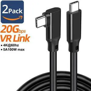 USB C 3.2 Gen 2X2 Cable 10FT , 4K@60Hz Video Output, 5A 100W Fast Charge & 20Gbps Data Sync Type C Cord 90 Degree Compatible with Samsung T7, Galaxy S21 S20, Pixel 6 5, SSD, Oculus Quest - 2-Pack