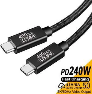 USB4 Cable (1.5FT) for 8K@60Hz Video PC Gaming | 40Gbps High Speed Data Transfer & 240W Fast Charger Cord for Mobile Phone, Hubs and Docks, SSD