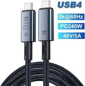 USB 4.0 240W Fast Charging 40Gbps Data Type-C Cable - Thunderbolt 3/4 Compatible, 8K@60Hz Video, Durable Sleeved Jacket - for All USB-C Devices, Hub, eGPU, Gaming PC (1.64ft/0.5m)