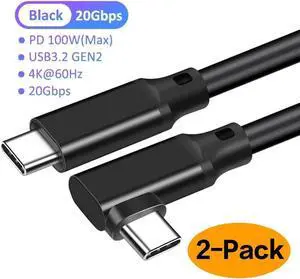 Elbow USB C to C 3.2 Gen 2X2 Cable - 20Gbps Data Transfer - 4K 60Hz HDR Video - 100W PD Charging - Thunderbolt Compatible - 1.6ft+1.6ft - for MacBooks, iPads, PC, Docks, Phones, SSD,Hard Drives