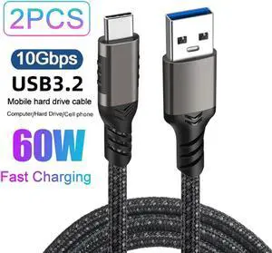 USB A to USB C Cable 1.6ft+1.6ft Braided, 10Gbps Data Transfer and 60W 3A Fast Charging 3.1/3.2 Gen 2 Cable, for Samsung Galaxy MacBook Laptop Tablet Phone and Other Type A to Type C Device
