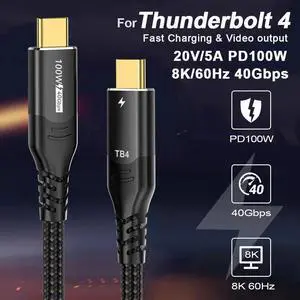 100W Thunderbolt 4 TB4 Cable, 40GBps Data Transmission, 100W (20V5A) PD Super Fast Charge, 8K@60Hz HD Extension for Thunderbolt 4, Mobile Phone, Notebook, MAC, SSD, PD3.1 and QC4.0 (1.6FT)