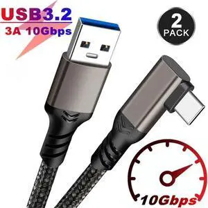 USB C 3.1 Gen 2 Cable 1.6FT , Android Auto USB C, 3A Fast Charge & 10Gbps Data Sync Type C Right Angle Braided Cord Compatible with Samsung T7, Galaxy S21 S20, Pixel 6 5, SSD, Oculus Quest - 2-Pack