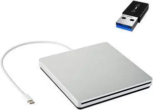 MacBook External CD Drive, USB 3.0 O Type C Dual Port DVD Burner CD DVD Rewriter Burner Writer Compatible with Windows XP/7/8/10, MacOS, Linux for MacBook, Laptop, Desktop, Silver