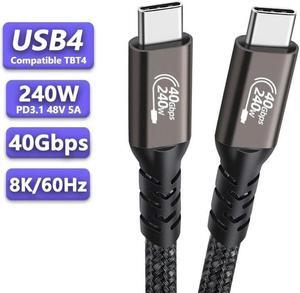 USB C 4.0 Gen 3 Cable Nylon Braided: Supporting 8K HD Display, 40 Gbps Data Transfer and Powerful 240W Charging USB C to Type-C Cable for Laptop, Hub, Docking, 1.5FT