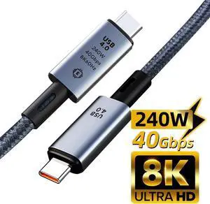 Thunderbolt 4/USB-4 Cable 1.64 ft, Supports 8K Display/40Gbps Data Transfer/240W Charging USB C to USB C Cable, for iPhone 15Pro/15ProMax, SSD, MacBook Pro Air, iPad Pro, Power Bank