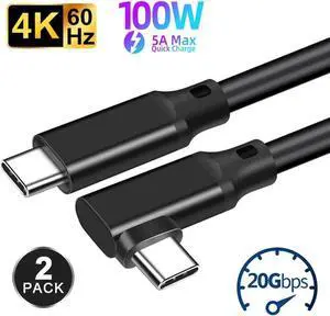 Elbow USB C Data Cable 1.6FT/2 Pack, 4K Video 5A 100W Type C Charger Fast Charging 20Gbps High Speed USB 3.2 Gen 2X2 Data Transfer Cable for Galaxy, iPad, Portable SSD, PS5 Controller etc