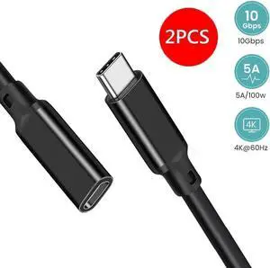 10Gbps USB C Extension Cable for Mag-Safe Charger PS5 Controller Charging, 20V 5A 100W USB Type C Female to Male Extender Cord for MacBook Pro,Switch,Dell XPS,Surface Go [2-Pack/1.6FT]