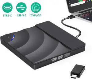 External CD DVD Drive with Touch Sensitive Button, USB 3.0 Type-C Portable CD/DVD /-RW Drive/DVD Optical Drive disc Player for Laptop Compatible with Mac Laptop Desktop PC Windows Linux OS