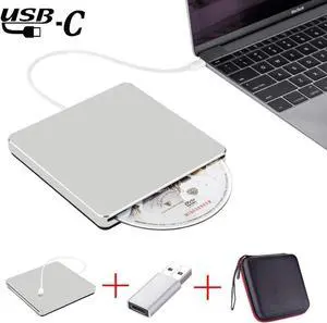 USB 3.0 & USB-C External DVD Drive with Case, Portable CD DVD RW Drive Burner Writer Optical Player for USB Type-C Windows Laptop Mac MacBook Pro Air iMac, Silver