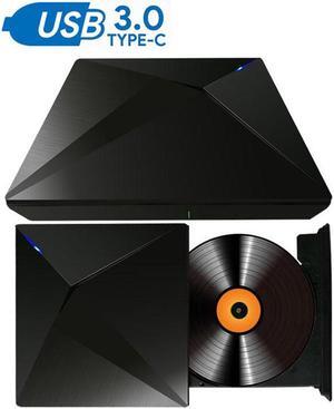 External CD DVD Drive USB 3.0 Type-C Slim Portable DVD/CD ROM +/-RW Optical Drive Burner Writer for MacBook Pro/ Air, iMac, Windows/ Linux/ Mac Laptop Desktop,Polaris Black