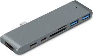 USB 3.1 Type-C Hub To HDMI Adapter 4K Thunderbolt 3 USB C Hub with Hub 3.0 TF SD Reader Slot PD for MacBook Pro/Air 2016/2017-Gary