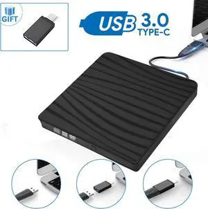 External USB 3.0/Type-C CD DVD Drive, Protable External DVD Drive, USB Slim Portable CD-RW DVD-R Combo Burner Writer Player for Laptop Notebook PC Desktop Computer, SILVER