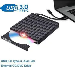 External DVD CD Drive, USB 3.0 Type-C Portable CD/DVD ROM +/-RW Drive/DVD Player Rewriter Burner Compatible with Laptop Desktop PC Windows Apple Mac (Diamond Pattern )