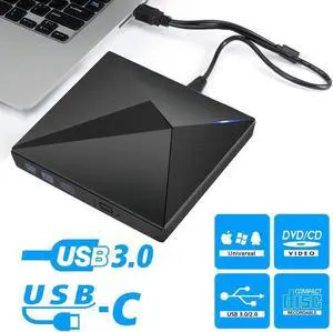 Polaris DVD Drive External cd/DVD Drive for Laptop Burner USB 3.0 Portable Slim with Type c Connector,for iMac Notebook Laptop Desktop Support Mac os Win 7 Win8 Win10
