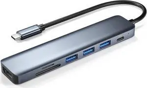 USB C Hub, 7 in 1 USB-C Multiport Adapter with 4K HDMI, 100W Power Delivery, 3 USB A Ports, SD/TF Card Reader, for MacBook Pro/Air, iMac, iPad Pro, Surface Pro 7/8, XPS and More