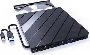 DVD Player for Laptop, 8-In-1 External CD Drive with USB 3.0 & USB-C Hub and SD/TF Card Reader, Portable CD Burner, DVD Reader Writer ROM Drive Compatible with Laptop PC Mac,Win 11/10/8/7