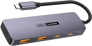 10Gbps USB C Hub, USB C HUB with 2 USB-C 3.2 and 2 USB-A 3.2 Ports, USB Port Extender Splitter, USB C to USB A Hub Multiport Adapter for Laptop, MacBook Pro Air, iPad, iMac