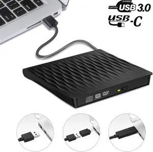 DVD Player for Laptop, USB 3.0 Type-C Dual Port Portable External CD DVD Drive, Drive Slim DVD/CD ROM Rewriter Burner Compatible with Laptop Desktop PC Windows Linux OS Apple Mac (SLS01, Black)