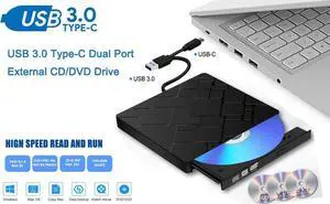 External CD/DVD Drive for Laptop, USB 3.0 Type C Ultra-Slim Portable Burner Writer Compatible with Mac MacBook Pro/Air iMac Desktop Windows 7/8/10/XP/Vista