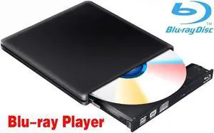 Aluminum Blu-Ray Player for Laptop, USB 3.0 Type-C Portable External CD DVD Blu-Ray Drive, Slim DVD/CD ROM Rewriter Burner Compatible with Laptop Desktop PC Windows Linux OS Apple Mac, Black