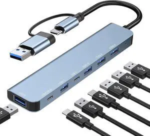 7-Ports USB C Hub, USB Hub to Multiport USB C Dongle Adapter 7 in 1 with 5 USB-A Ports,USB-C DataPort,60W PD,Compatible with MacBook Pro Air HP XPS and More Type C USB-A Devices