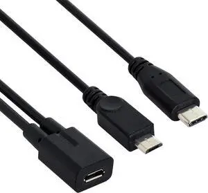 Micro USB Female to USB 3.1 USB-C Type-C & Micro USB Male Splitter Charged Extension Cable