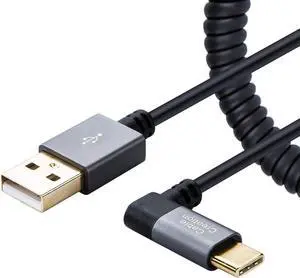 Coiled USB C Cable 4FT Coiled Angled USB A to USB C Cable USB to C Fast Charging Cable 3A 480Mbps Data Stretched 0.6-4 FT for Car Charger Pixel Galaxy S21 S20 Pixel 5/4/3 1.2m Black