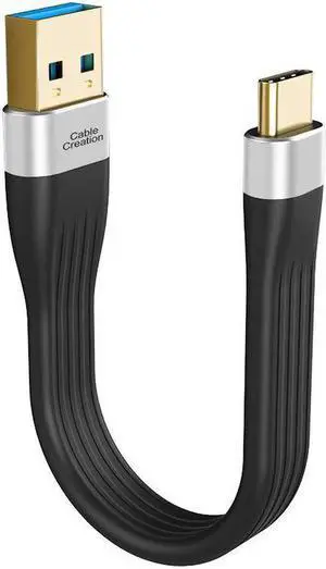 Short USB 3.1 A to Type C Cable 5 inches USB Type C Cable 3A Fast Charging USB C to A FPC Cable 5Gbps Compatible with MacBook iPad Pro S21/S20, SSD, Oculus Quest Link etc. 12cm Black