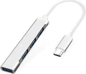 Upgraded Version USB-C Hub,4-Ports USB 3.0 Ultra-Slim Data Hub 5Gbps Transfer Speed Aluminum USB Extension HUB for Mac, Windows OS, iMac Surface Pro,XPS,PC,Flash Drive Mobile-Silver