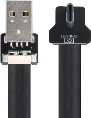 Type-A USB 2.0 Male to Type-C USB-C Male Left Right Angled 90 Degree Data Flat Slim FPC Cable 20CM for FPV & Disk & Phone