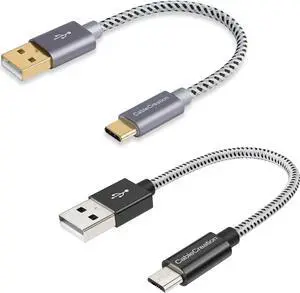 Bundle 2 Items: Braided Short USB C Cable Buddle with Short Micro USB Cable for Charging and Data Sync