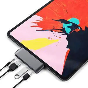 USB C Hub Adapter for ipad pro 2018/2019, 4 in 1 Type-C Adapter with USB-C PD Charging, USB 3.0 & 3.5 mm Headphone Jack, 4K HDMI Compatible with Mac Pro, Samsung S8/S9/S10, Note 8/9, Space Grey