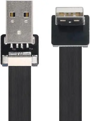 USB 2.0 Type-A Male to USB 2.0 Type-A Male Data Flat Slim FPC Cable 90 Degree Up Angled for FPV & Disk & Scanner & Printer 100CM