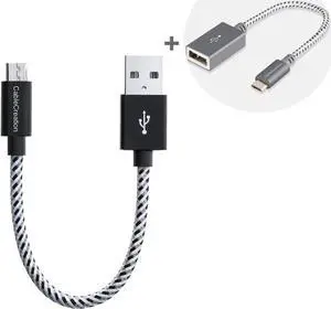 Short Micro USB Cable Bundle with Micro USB 2.0 OTG Cable Braided On The Go Adapter