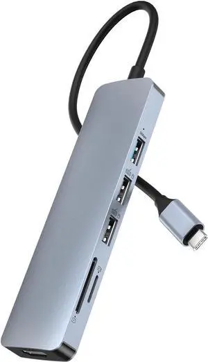 USB C HUB, USB C Adapter 6 in 1 Dongle with 4K HDMI, USB3.0, 2*USB2.0, SD/TF Card Reader, Docking Station Compatible with MacBook Pro/Air, Other Type C Laptops